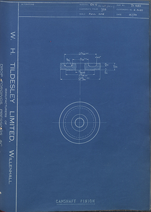 Triumph Engineering Co LTD E3185 Camshaft Pinion WH Tildesley Forging Technical Drawing