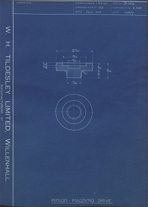 Triumph Engineering Co LTD E503 Pinion - Magdyno Drive WH Tildesley Forging Technical Drawing