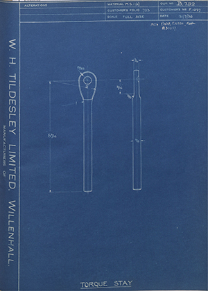 Triumph Engineering Co LTD F1027 Torque Stay WH Tildesley Forging Technical Drawing