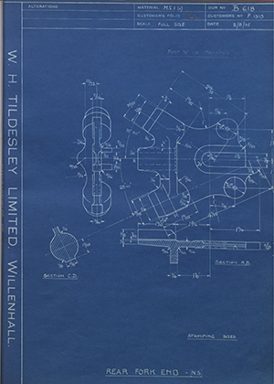 Triumph Engineering Co LTD F1313 Rear Fork End - Near Side WH Tildesley Forging Technical Drawing