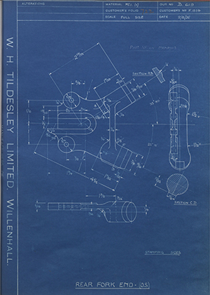 Triumph Engineering Co LTD F1314 Rear Fork End - Outer Side WH Tildesley Forging Technical Drawing