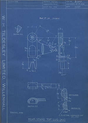 Triumph Engineering Co LTD F1574 Rear Stand Top Lug (N.S) WH Tildesley Forging Technical Drawing