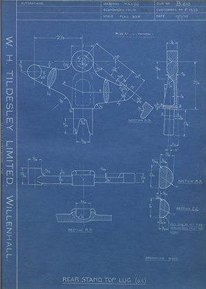 Triumph Engineering Co LTD F1575 Rear Stand Top Lug (O.S) WH Tildesley Forging Technical Drawing