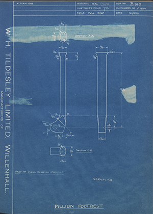 Triumph Engineering Co LTD F1694 Pillion Footrest WH Tildesley Forging Technical Drawing