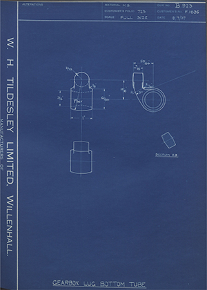 Triumph Engineering Co LTD F1805 Gearbox Lug Bottom Tube WH Tildesley Forging Technical Drawing