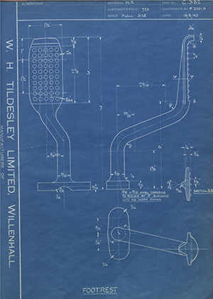 Triumph Engineering Co LTD F2001A Footrest WH Tildesley Forging Technical Drawing