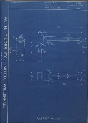 Triumph Engineering Co LTD F2151 Footrest - Nearside WH Tildesley Forging Technical Drawing