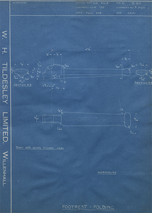 Triumph Engineering Co LTD F3163 Footrest - Folding WH Tildesley Forging Technical Drawing