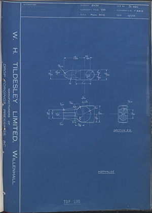 Triumph Engineering Co LTD F3415 Top Lug WH Tildesley Forging Technical Drawing