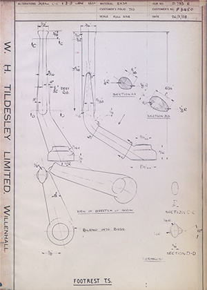 Triumph Engineering Co LTD F3450 Footrest - TS WH Tildesley Forging Technical Drawing