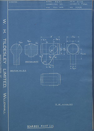 Triumph Engineering Co LTD F3563 Gearbox Pivot Lug WH Tildesley Forging Technical Drawing