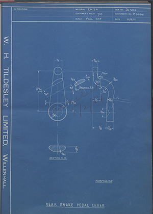 Triumph Engineering Co LTD F3596 Rear Brake Pedal Lever WH Tildesley Forging Technical Drawing