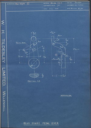 Triumph Engineering Co LTD F3596 Rear Brake Pedal Lever WH Tildesley Forging Technical Drawing