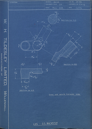 Triumph Engineering Co LTD F4176 Lug - DS Backstay WH Tildesley Forging Technical Drawing