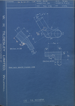 Triumph Engineering Co LTD F4177 Lug - TS Backstay WH Tildesley Forging Technical Drawing