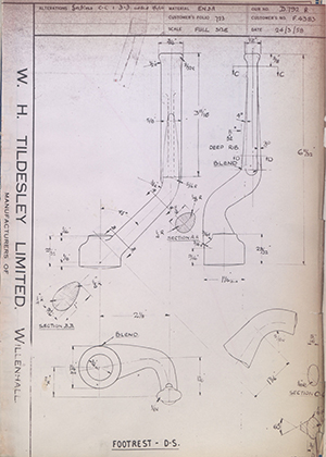 Triumph Engineering Co LTD F4383 Footrest - DS WH Tildesley Forging Technical Drawing