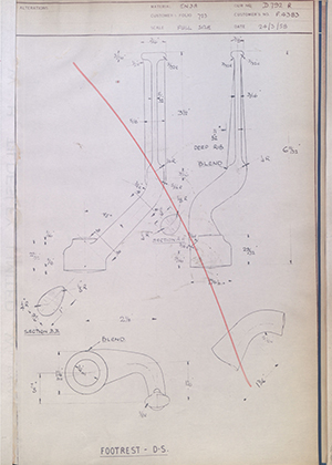 Triumph Engineering Co LTD F4383 Footrest - DS WH Tildesley Forging Technical Drawing