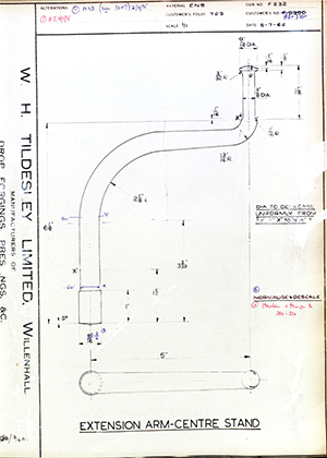 Triumph Engineering Co LTD F5360 / 83-3969 Extension Arm - Centre Stand WH Tildesley Forging Technical Drawing