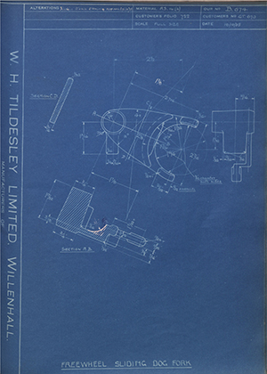 Triumph Engineering Co LTD GT670 Freewheel Sliding Door Fork WH Tildesley Forging Technical Drawing