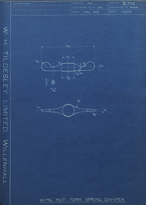 Triumph Engineering Co LTD H154 Wing Nut - Fork Spring Damper WH Tildesley Forging Technical Drawing