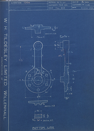 Triumph Engineering Co LTD H185 Bottom Link WH Tildesley Forging Technical Drawing