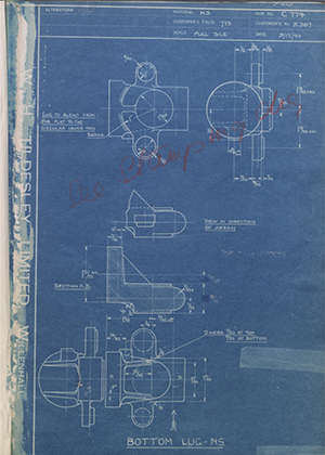 Triumph Engineering Co LTD H387 Bottom Lug - Nearside WH Tildesley Forging Technical Drawing