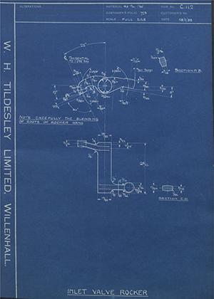 Triumph Engineering Co LTD  Inlet Valve Rocker WH Tildesley Forging Technical Drawing