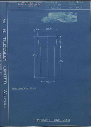 Triumph Engineering Co LTD  Layshaft High Gear WH Tildesley Forging Technical Drawing