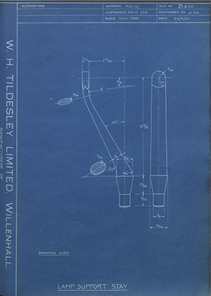 Triumph Engineering Co LTD S56 Lamp Support Stay WH Tildesley Forging Technical Drawing