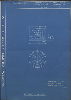 Triumph Engineering Co LTD T1096 Layshaft Low Gear WH Tildesley Forging Technical Drawing