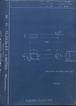 Triumph Engineering Co LTD T1168 Kickstart Folding Pedal WH Tildesley Forging Technical Drawing