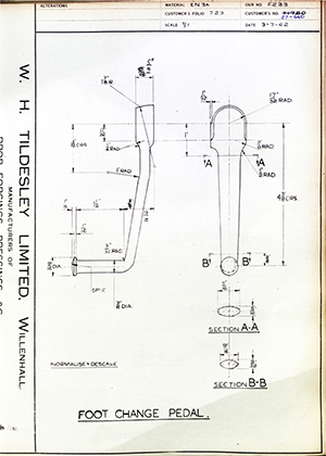 Triumph Engineering Co LTD T1750 / 57-4451 Foot Change Pedal WH Tildesley Forging Technical Drawing