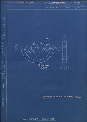 Triumph Engineering Co LTD T25A Kickstart Quadrant WH Tildesley Forging Technical Drawing