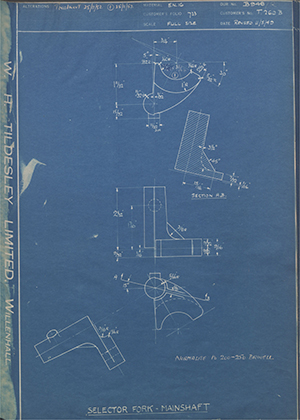 Triumph Engineering Co LTD T260 Selector Fork - Mainshaft WH Tildesley Forging Technical Drawing