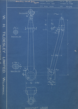 Triumph Engineering Co LTD T29 Kickstart Lever WH Tildesley Forging Technical Drawing