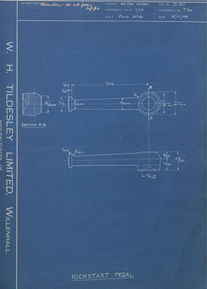 Triumph Engineering Co LTD T30 Kickstart Pedal WH Tildesley Forging Technical Drawing