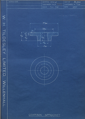 Triumph Engineering Co LTD T314 Gearbox Sprocket WH Tildesley Forging Technical Drawing