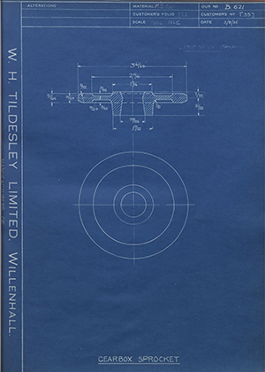 Triumph Engineering Co LTD T357 Gearbox Sprocket WH Tildesley Forging Technical Drawing