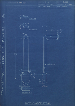 Triumph Engineering Co LTD T398 Foot Change Pedal WH Tildesley Forging Technical Drawing