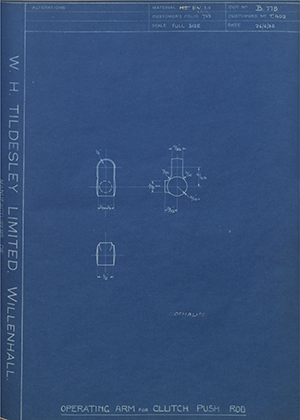 Triumph Engineering Co LTD T402 Operating Arm for Clutch Push Rod WH Tildesley Forging Technical Drawing