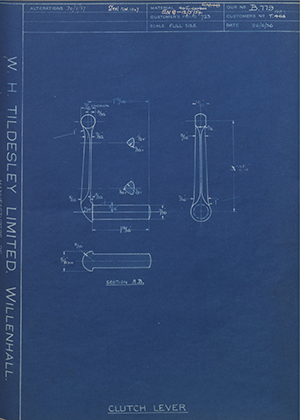 Triumph Engineering Co LTD T403 / T487 Clutch Lever WH Tildesley Forging Technical Drawing