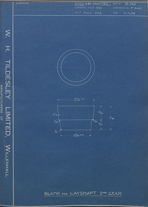 Triumph Engineering Co LTD T514C Blank for Layshaft 2nd Gear WH Tildesley Forging Technical Drawing