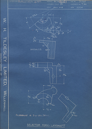 Triumph Engineering Co LTD T913 Selector Fork - Layshaft WH Tildesley Forging Technical Drawing