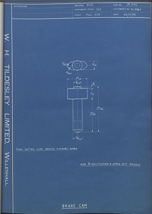 Triumph Engineering Co LTD W1084 Brake Cam WH Tildesley Forging Technical Drawing