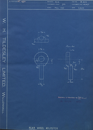 Triumph Engineering Co LTD W1134/5 Rear Wheel Adjuster WH Tildesley Forging Technical Drawing