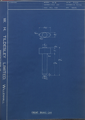 Triumph Engineering Co LTD W1244 Front Brake Cam WH Tildesley Forging Technical Drawing