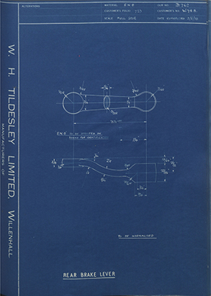 Triumph Engineering Co LTD W74A Rear Brake Lever WH Tildesley Forging Technical Drawing