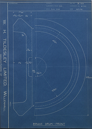 Triumph Engineering Co LTD W759 Brake Drum - Front WH Tildesley Forging Technical Drawing