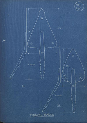 Trowel Backs WH Tildesley Forging Technical Drawing