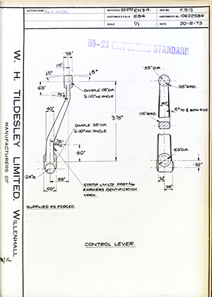 Truck & Bus Division Leyland UK LTD (FKA Leyland Motors) 10622586 Control Lever WH Tildesley Forging Technical Drawing